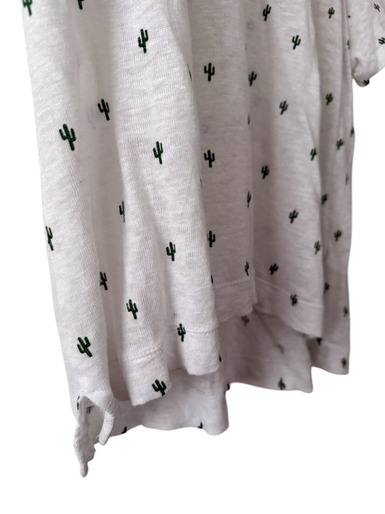 White 100% Linen Cactus Print Scoop Neck Women's Top T Shirt Size XL - Picture 3 of 9